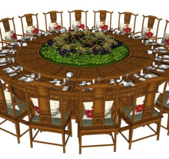 公共大圆桌su模型下载_sketchup草图大师SKP模型