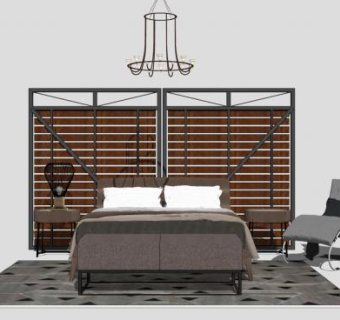 工业风床具家具SU模型下载_sketchup草图大师SKP模型