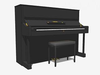 黑色古典优雅钢琴SU模型下载_sketchup草图大师SKP模型