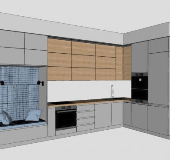 现代厨房橱柜带座位SU模型下载_sketchup草图大师SKP模型