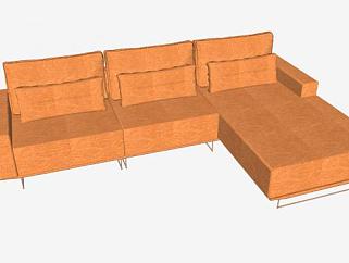 橙色L型沙发家具SU模型下载_sketchup草图大师SKP模型