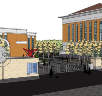 学校围墙su模型下载_sketchup草图大师SKP模型