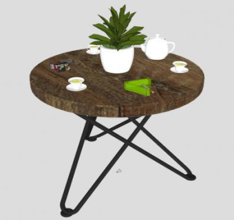 休闲茶几茶水花盆SU模型下载_sketchup草图大师SKP模型