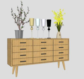 边桌柜花瓶灯具装饰SU模型下载_sketchup草图大师SKP模型