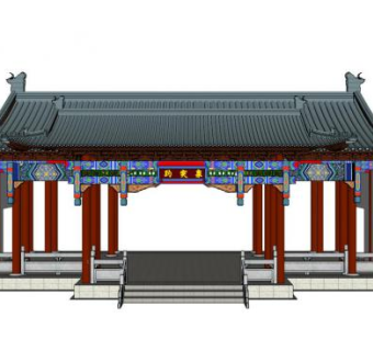 琉璃瓦大门su模型下载_sketchup草图大师SKP模型