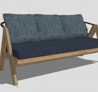 现代木沙发家具SU模型下载_sketchup草图大师SKP模型