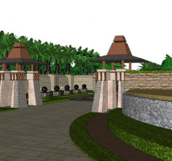 东南亚风格的围墙su模型下载_sketchup草图大师SKP模型