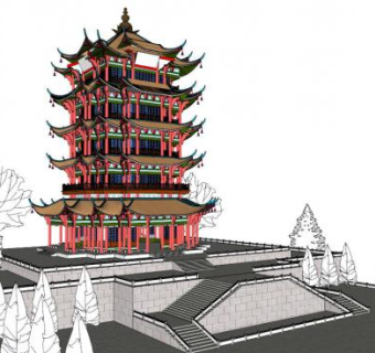 黄鹤楼su模型下载_sketchup草图大师SKP模型