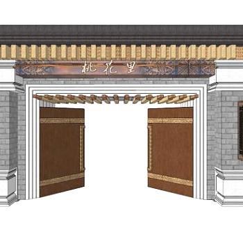 新中式大门su模型下载_sketchup草图大师SKP模型