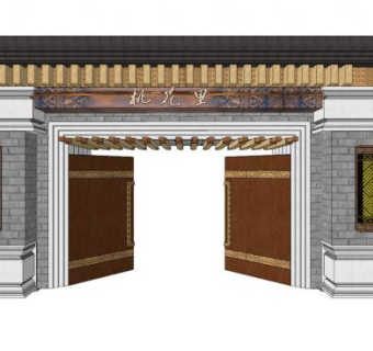 新中式大门su模型下载_sketchup草图大师SKP模型
