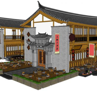 乡村民宿su模型下载_sketchup草图大师SKP模型