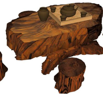 树根茶几su模型下载_sketchup草图大师SKP模型