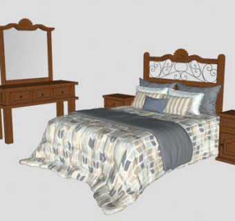 欧简木质卧室家具SU模型下载_sketchup草图大师SKP模型