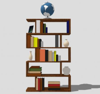 书架书籍装饰品SU模型下载_sketchup草图大师SKP模型