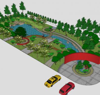 小型公园景观SU模型下载_sketchup草图大师SKP模型