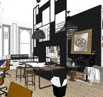 美式办公区SU模型下载_sketchup草图大师SKP模型