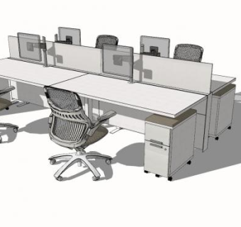 现代屏风办公桌设计SU模型下载_sketchup草图大师SKP模型