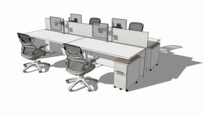 现代屏风办公桌设计SU模型下载_sketchup草图大师SKP模型