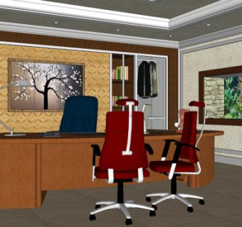现代经理室室内SU模型下载_sketchup草图大师SKP模型