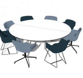 现代圆形办公桌SU模型下载_sketchup草图大师SKP模型