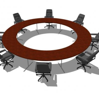 现代圆形会议桌SU模型下载_sketchup草图大师SKP模型