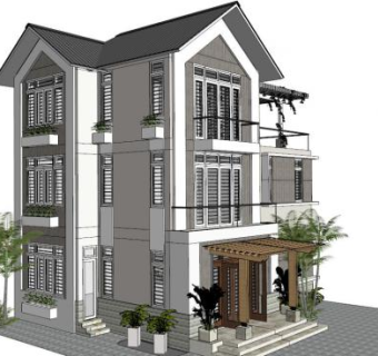 三层别墅su模型下载_sketchup草图大师SKP模型