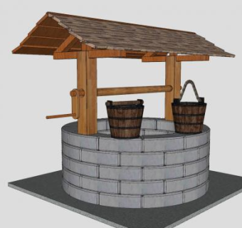 中式水井设备SU模型下载_sketchup草图大师SKP模型