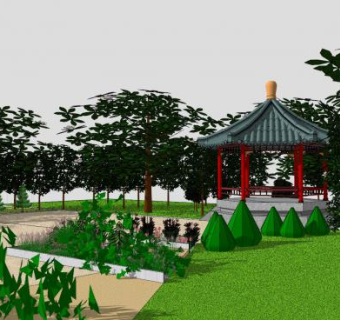 中式公园设计SU模型下载_sketchup草图大师SKP模型