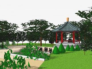 中式公园设计SU模型下载_sketchup草图大师SKP模型