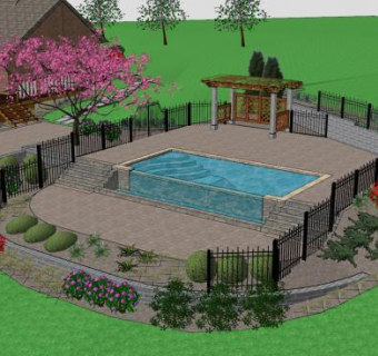 别墅花园泳池硬景观SU模型下载_sketchup草图大师SKP模型