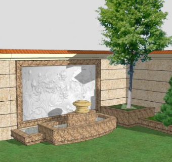 水景墙与园林SU模型下载_sketchup草图大师SKP模型