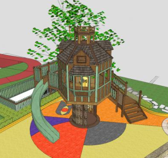 树屋滑梯游乐设备SU模型下载_sketchup草图大师SKP模型