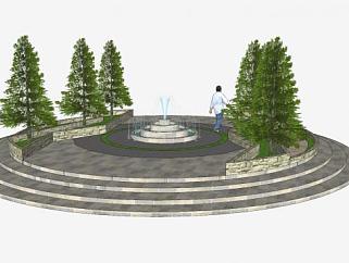 景观喷泉公园SU模型下载_sketchup草图大师SKP模型