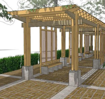木廊架su模型下载_sketchup草图大师SKP模型