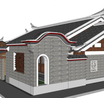 马鞍墙式祠堂su模型下载_sketchup草图大师SKP模型