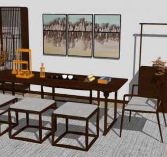 中式桌椅su模型下载_sketchup草图大师SKP模型