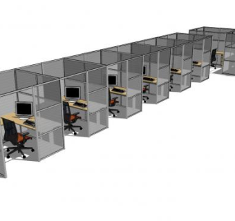 屏风办公桌位SU模型下载_sketchup草图大师SKP模型