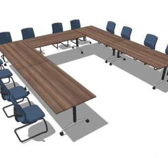 现代U型会议桌SU模型下载_sketchup草图大师SKP模型