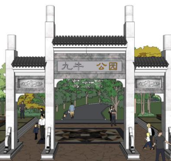 现代中式门楼su模型下载_sketchup草图大师SKP模型