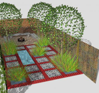 庭院花园布景SU模型下载_sketchup草图大师SKP模型