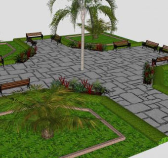 广场及花园SU模型下载_sketchup草图大师SKP模型