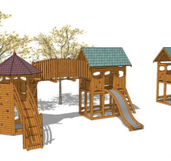木质儿童滑梯设备SU模型下载_sketchup草图大师SKP模型