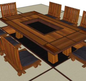 日式桌椅su模型下载_sketchup草图大师SKP模型