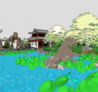 苏州园林景观su模型下载_sketchup草图大师SKP模型