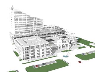 现代医院<em>规划建筑</em>SU模型下载_sketchup草图大师SKP模型