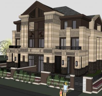 双拼别墅二层su模型下载_sketchup草图大师SKP模型