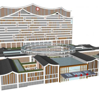 新中式医院建筑SU模型下载_sketchup草图大师SKP模型