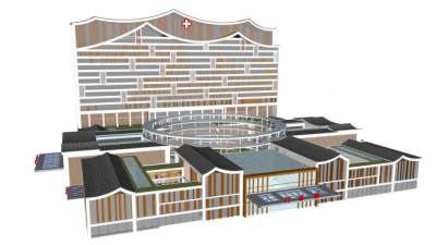 新中式医院建筑SU模型下载_sketchup草图大师SKP模型