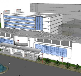 现代小型医院外观SU模型下载_sketchup草图大师SKP模型