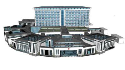 现代中式医院综合楼SU模型下载_sketchup草图大师SKP模型